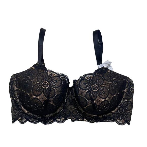Aerie Black Floral Lace Balconette Bra NWT Size 38DD - Picture 1 of 7